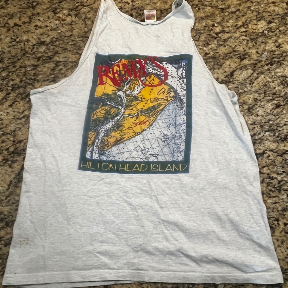 Vintage Fruit of the Loom‎ Remys Hilton Head Island Tank Top Mens XL Gray SC